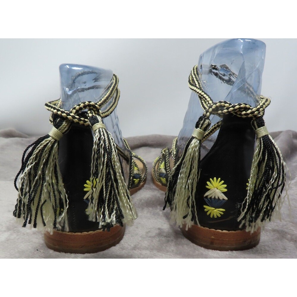 House of Harlow 1960 Leather Gladiator Sandals Lace Up Boho Raffia 39.5 US 9.5‎ - Picture 4 of 12